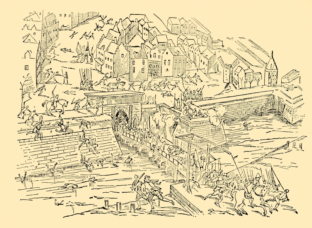 Spanjolene fanger Antwerpen i sin lange kamp med nederlenderne, 1576, c1930. av Unbekannt