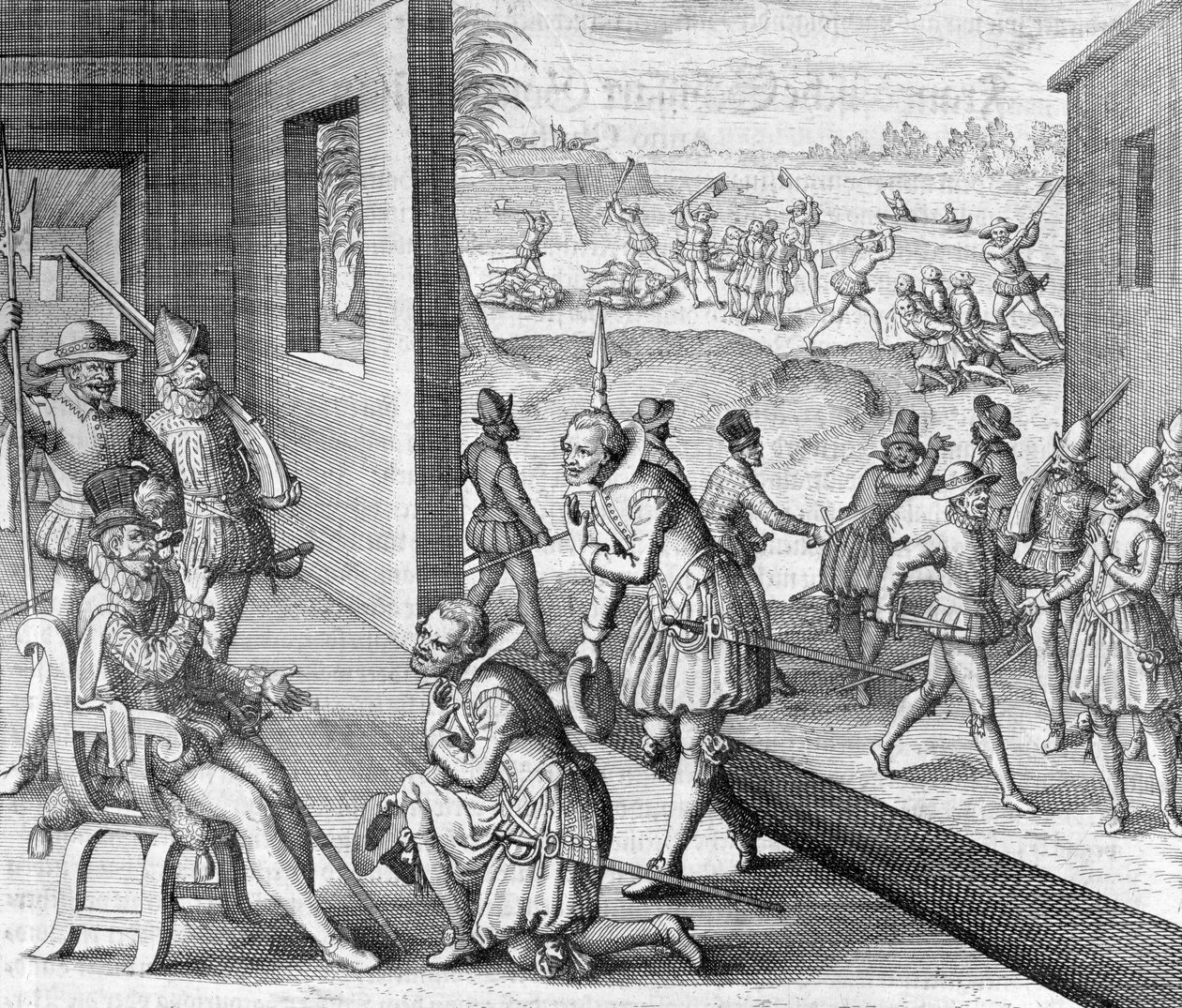Spanskene fanger Fort Caroline, 1565 1631 av Unbekannt