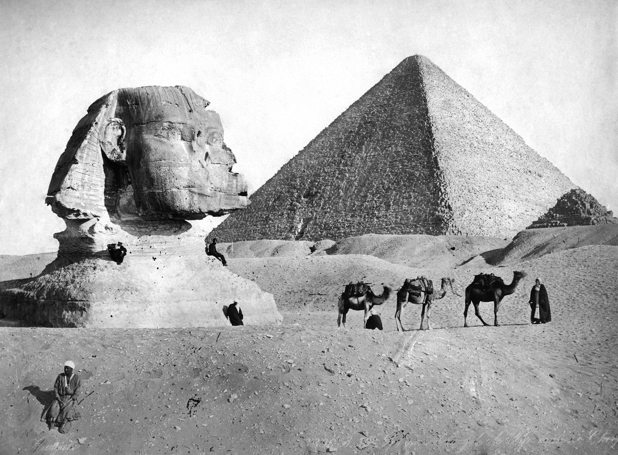 Sfinxen og pyramiden i Giza, Egypt, c1882 av Unbekannt