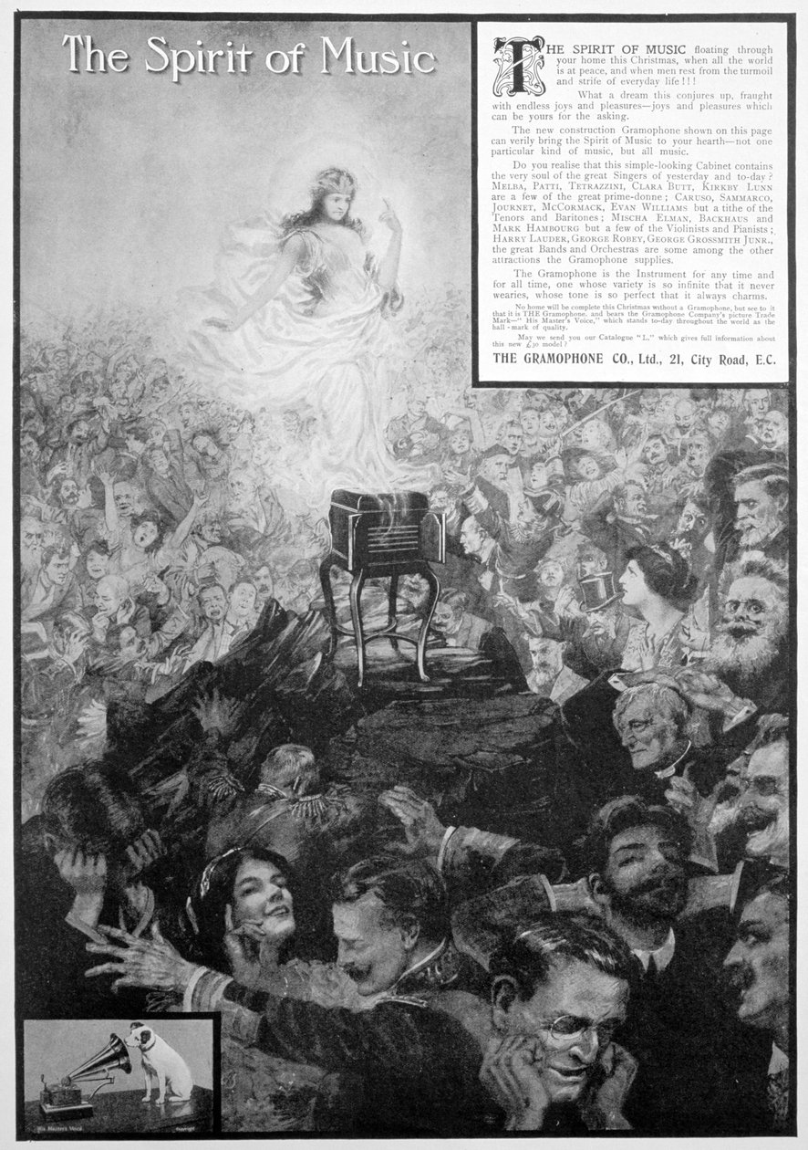 The Spirit of Music, annonse for Gramophone Co, 1910 av Unbekannt