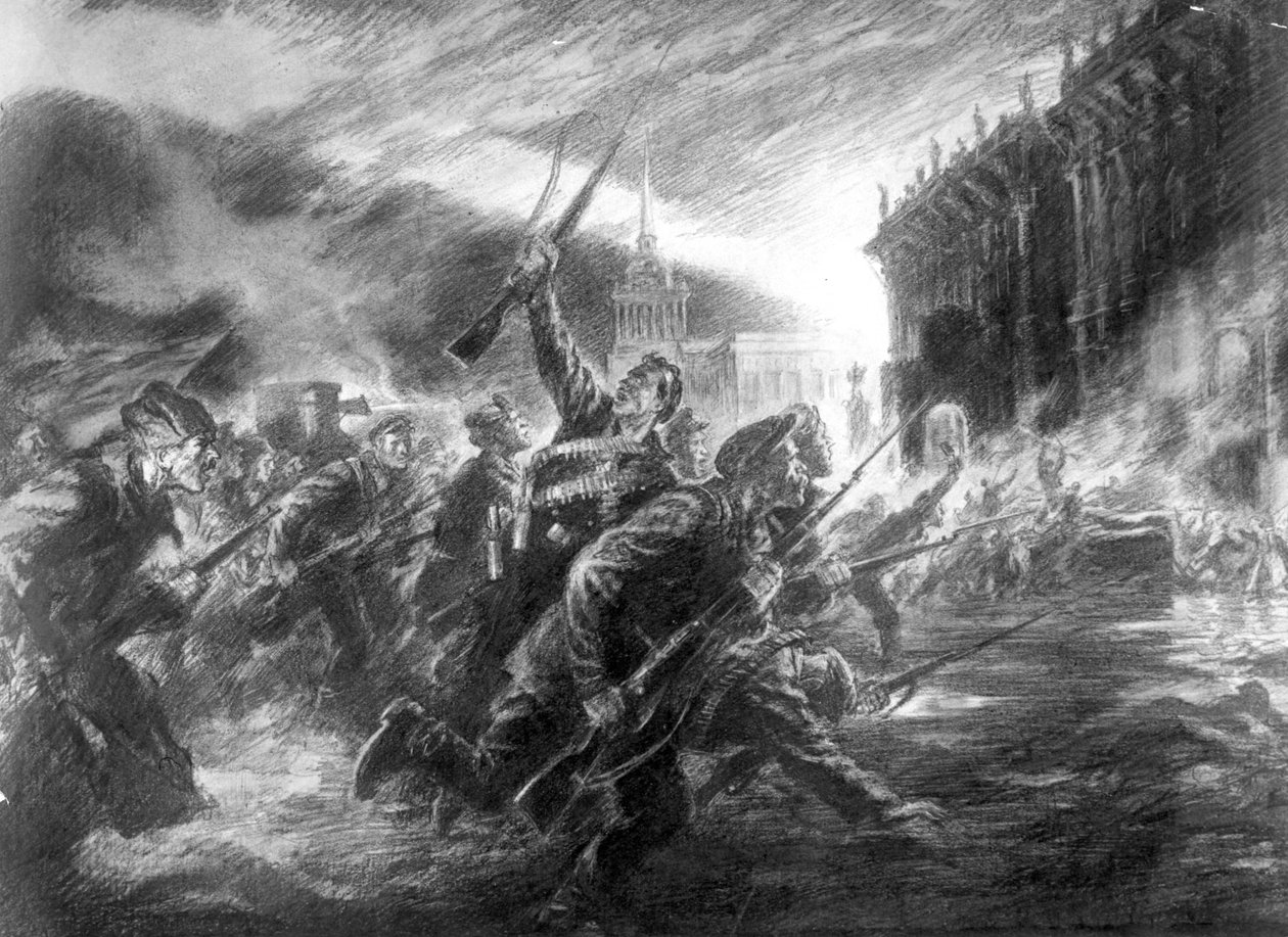Stormingen av vinterpalasset i Petrograd i oktober av Unbekannt