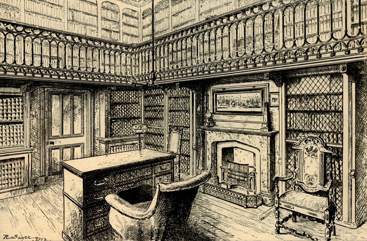 Studien ved Abbotsford, viser Sir Walter Scotts skrivebord og stol, 1882. av Unbekannt
