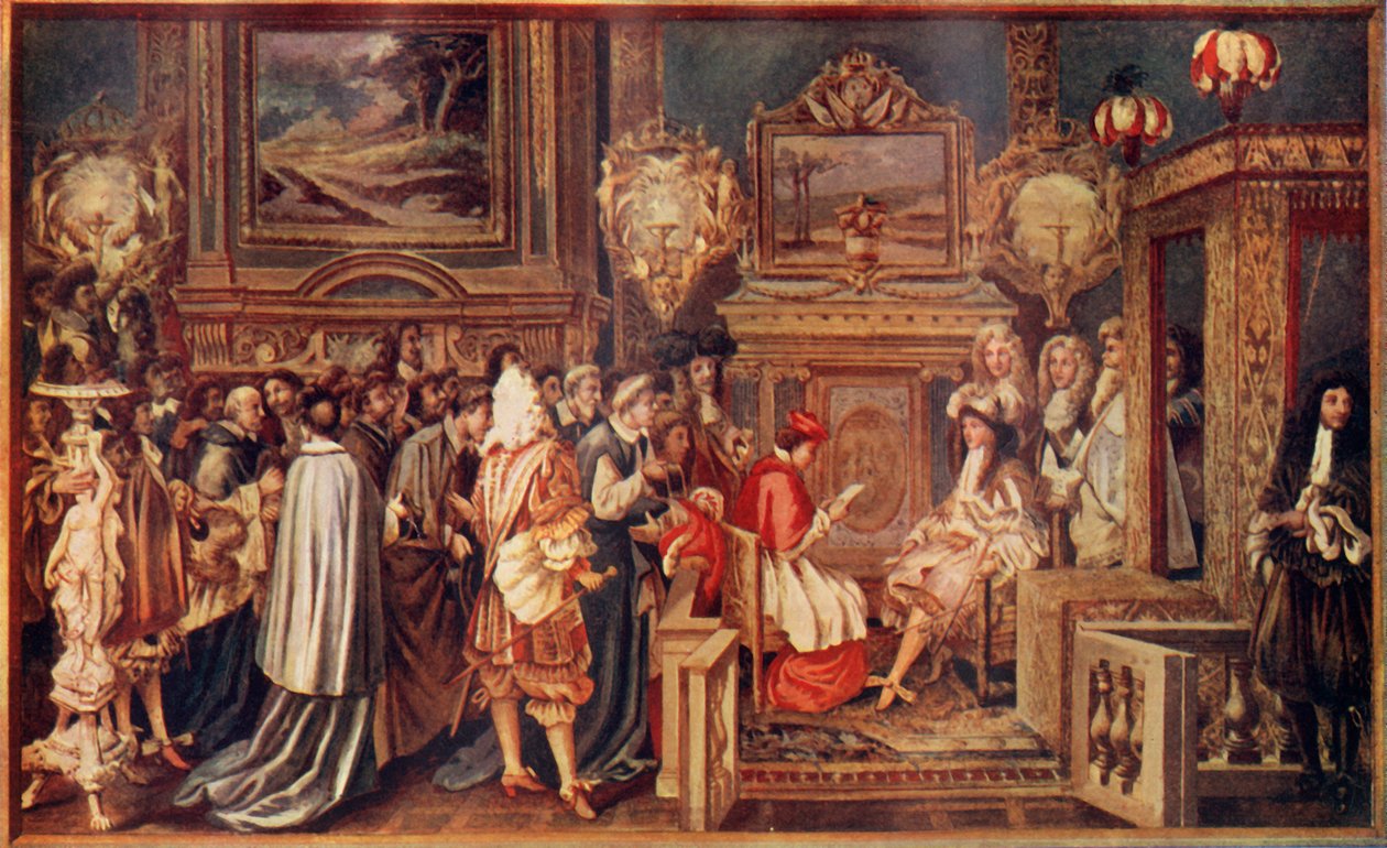 Solkongen Ludvig XIV, av Frankrike, med sin strålende domstol, 1664, c1930. av Unbekannt