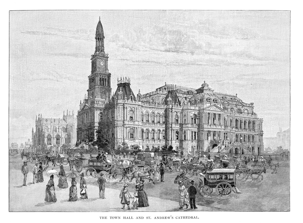 Rådhuset og St Andrews Cathedral, Sydney, New South Wales, Australia, 1886 av Unbekannt