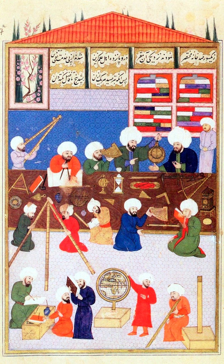 Den tyrkiske astronomen Takiuddin ved sitt observatorium i Galata, Istanbul, 1581 av Unbekannt
