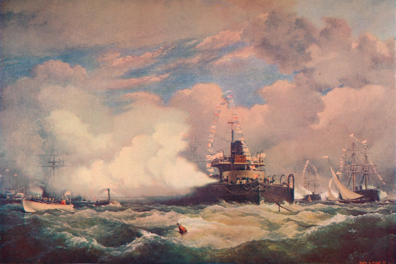 The Turret Armour-Clad Ship Devastation ved Spithead, 1873 1906 av Unbekannt
