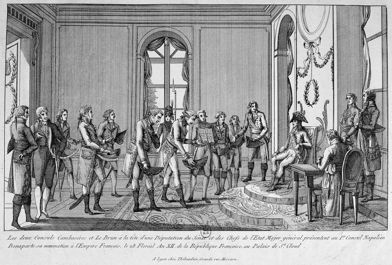 De to konsulene Cambacérès og Le Brun nominerer Napoleon til keiser, 1800-tallet av Unbekannt