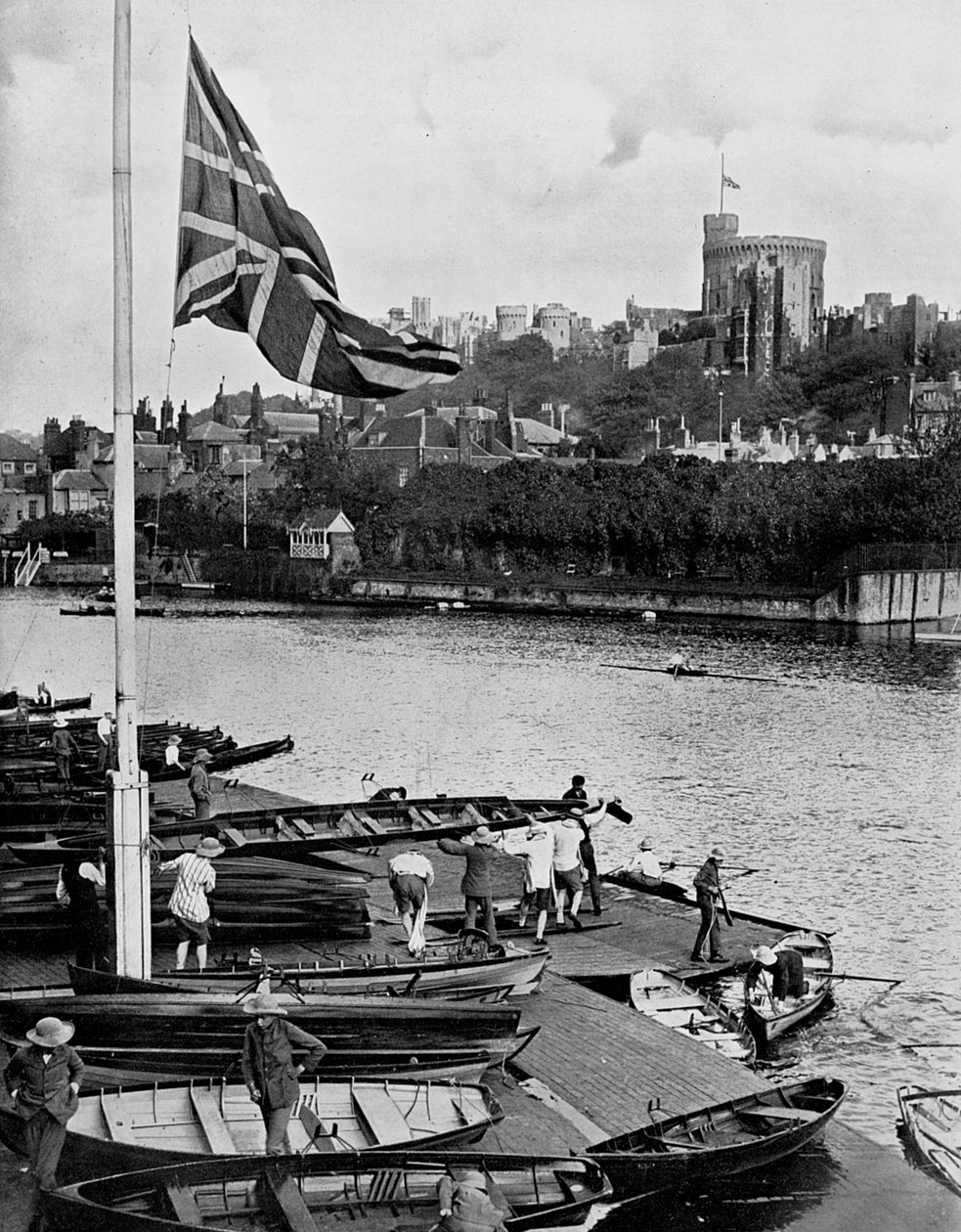 Union Jack Flying Half-mast ved Eton College Boathouse, Berkshire, 1910 av Unbekannt