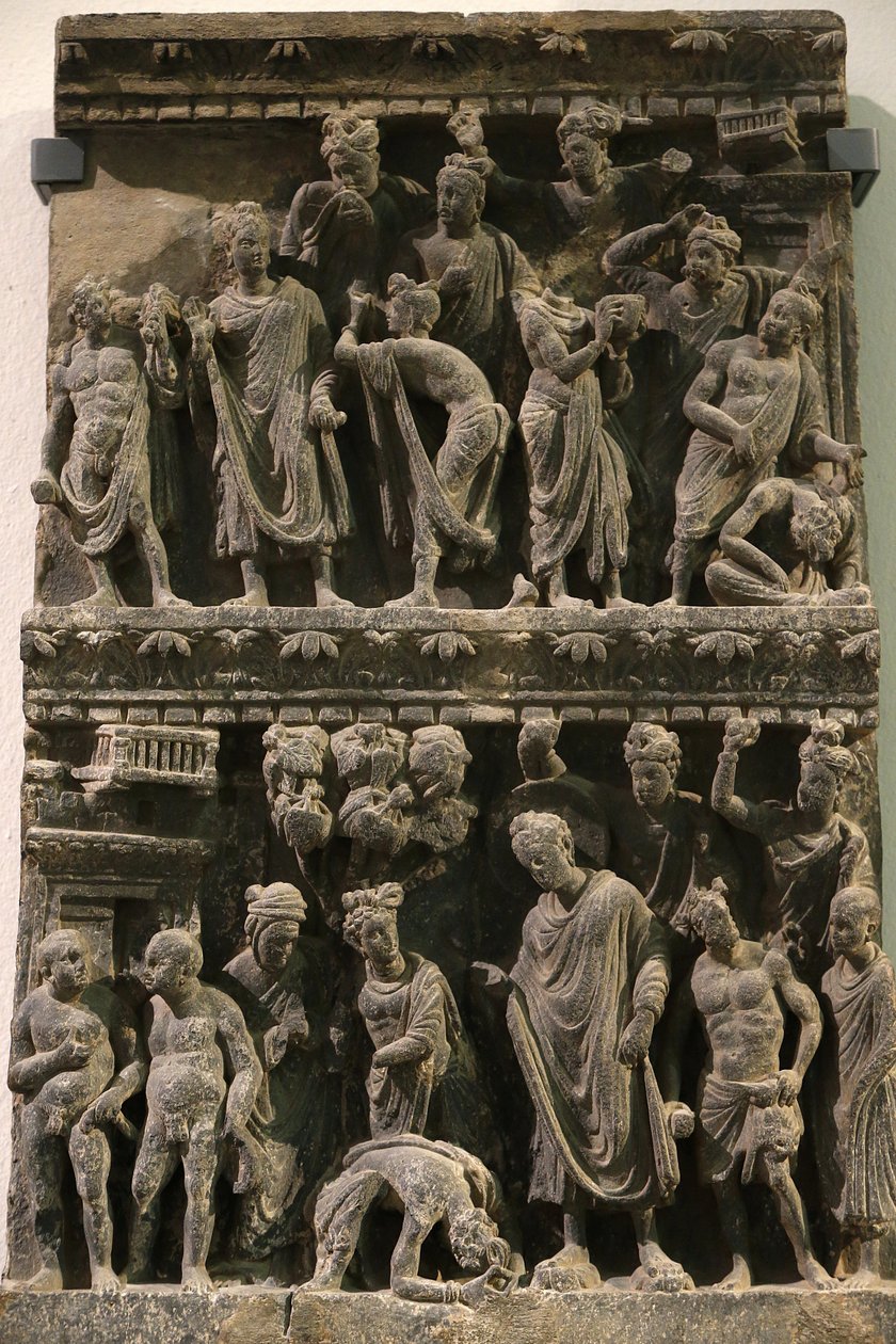Victoria og Albert-museet. Relieff som viser et forsøk på Buddhas liv. 100-200. Schist. Gandhara/Nordvest-Pakistan. Storbritannia av Unbekannt