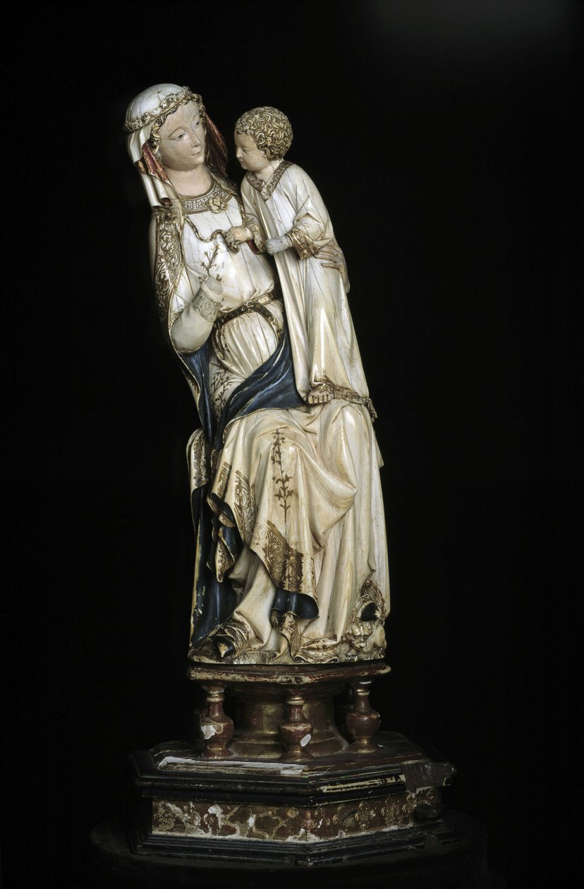 Jomfruen og Jesusbarnet. Marmorstatue rundt 1350-1375. 45 cm Collegiale Notre Dame. Villeneuve les Aviignons (Gard). av Unbekannt