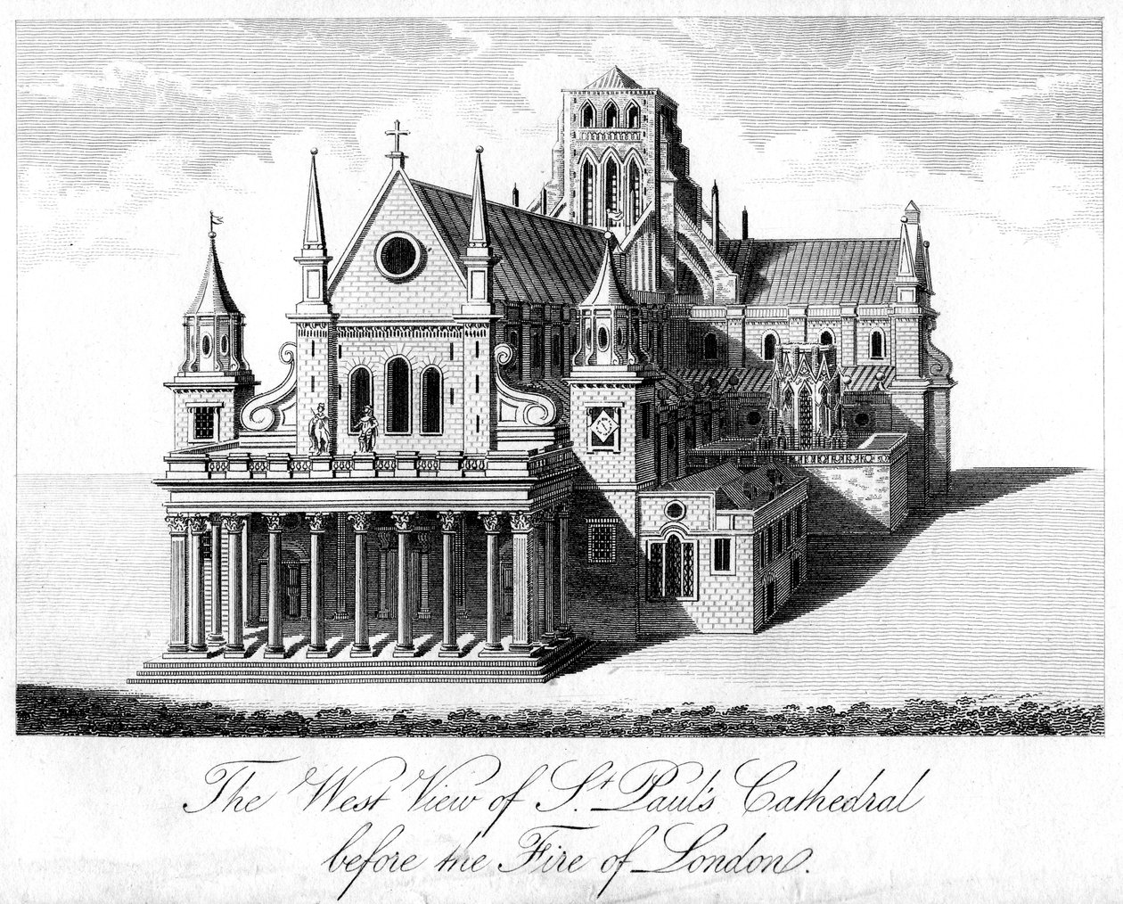 The West View of St Pauls Cathedral Before the Fire of London av Unbekannt