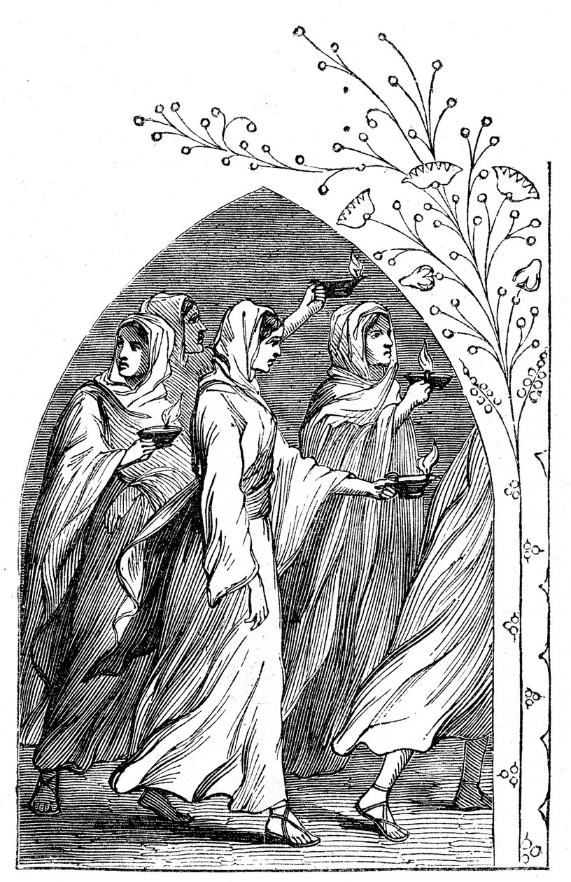 De vise jomfruer skal møte brudgommen, lampene deres skinner sterkt, 1883 av Unbekannt