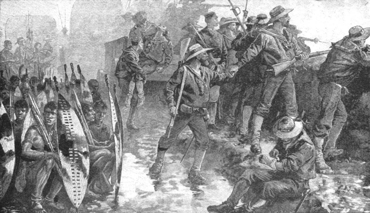 Zulu-krigen, 1879: Menn fra HMS Shah inne i Laager ved Ginghilovo, 1901. av Unbekannt