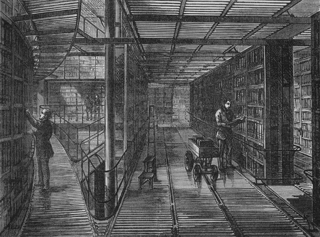 Bokhyllene på British Museum, Bloomsbury, London, c1875 1878 av Unbekannt