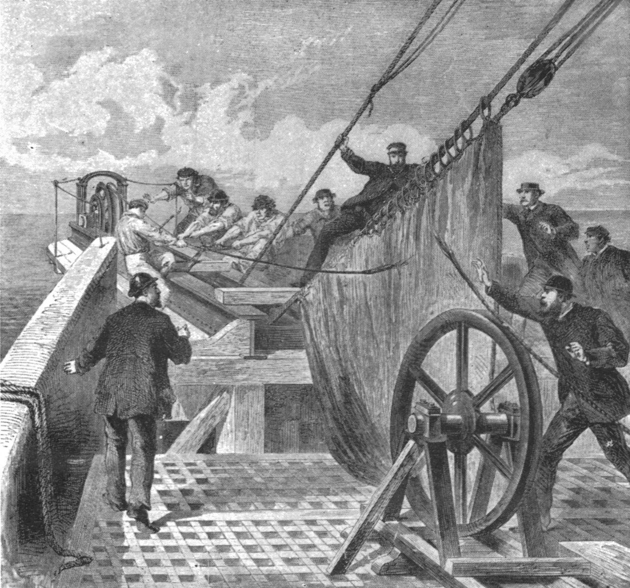 Bruddet av Atlanterhavskabelen om bord på Great Eastern, 2. august 1865, 1901. av Unbekannt
