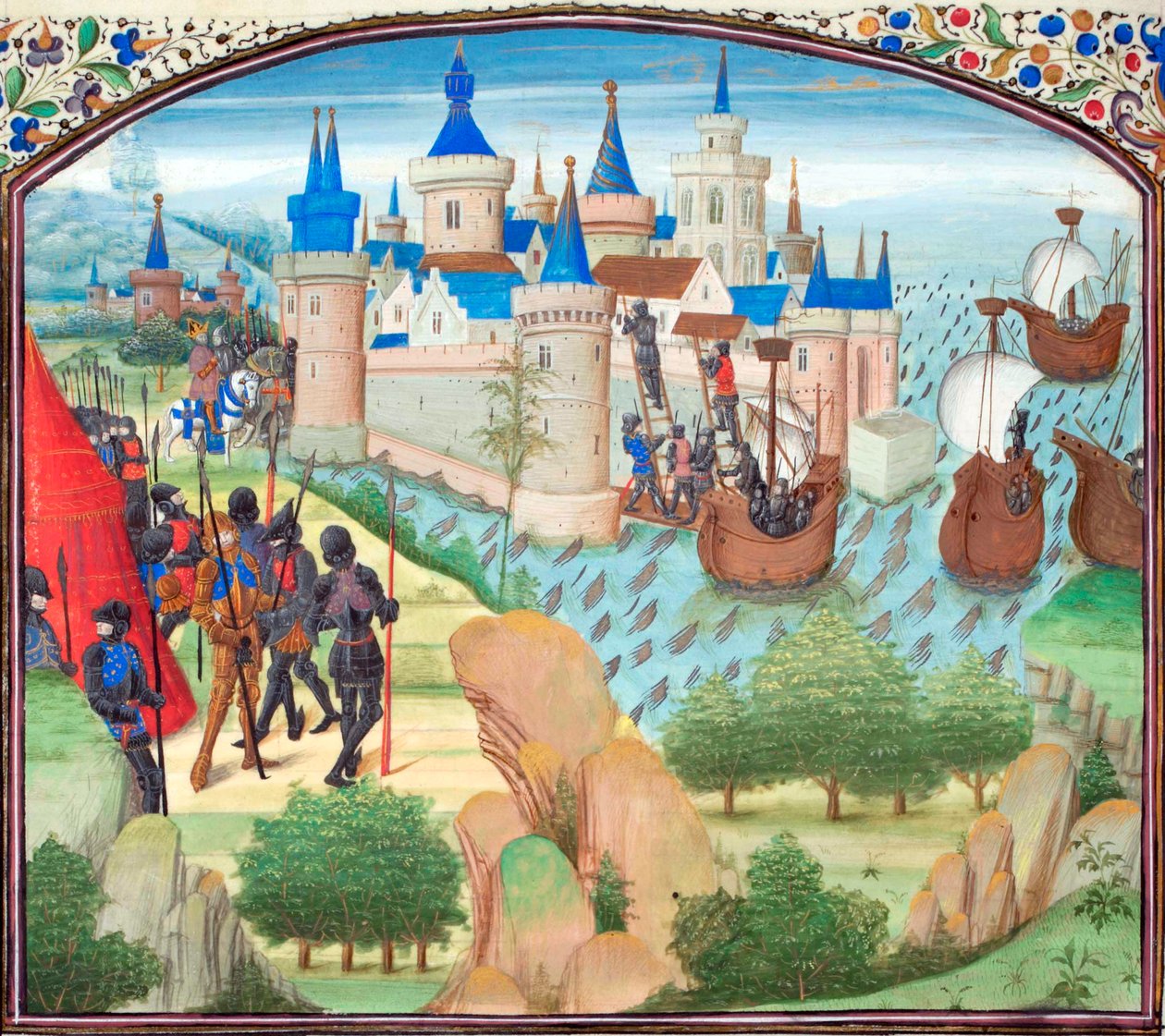 Erobringen av Konstantinopel til lands og sjøs i 1204. Miniatyr fra Historia av Vilhelm av Tyrus, 1460-tallet av Unbekannt