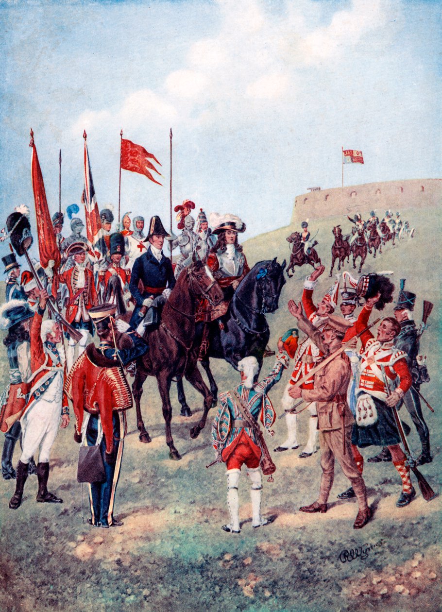 Kavaleriet møter infanteriet på slagmarken, 1910 av Unbekannt