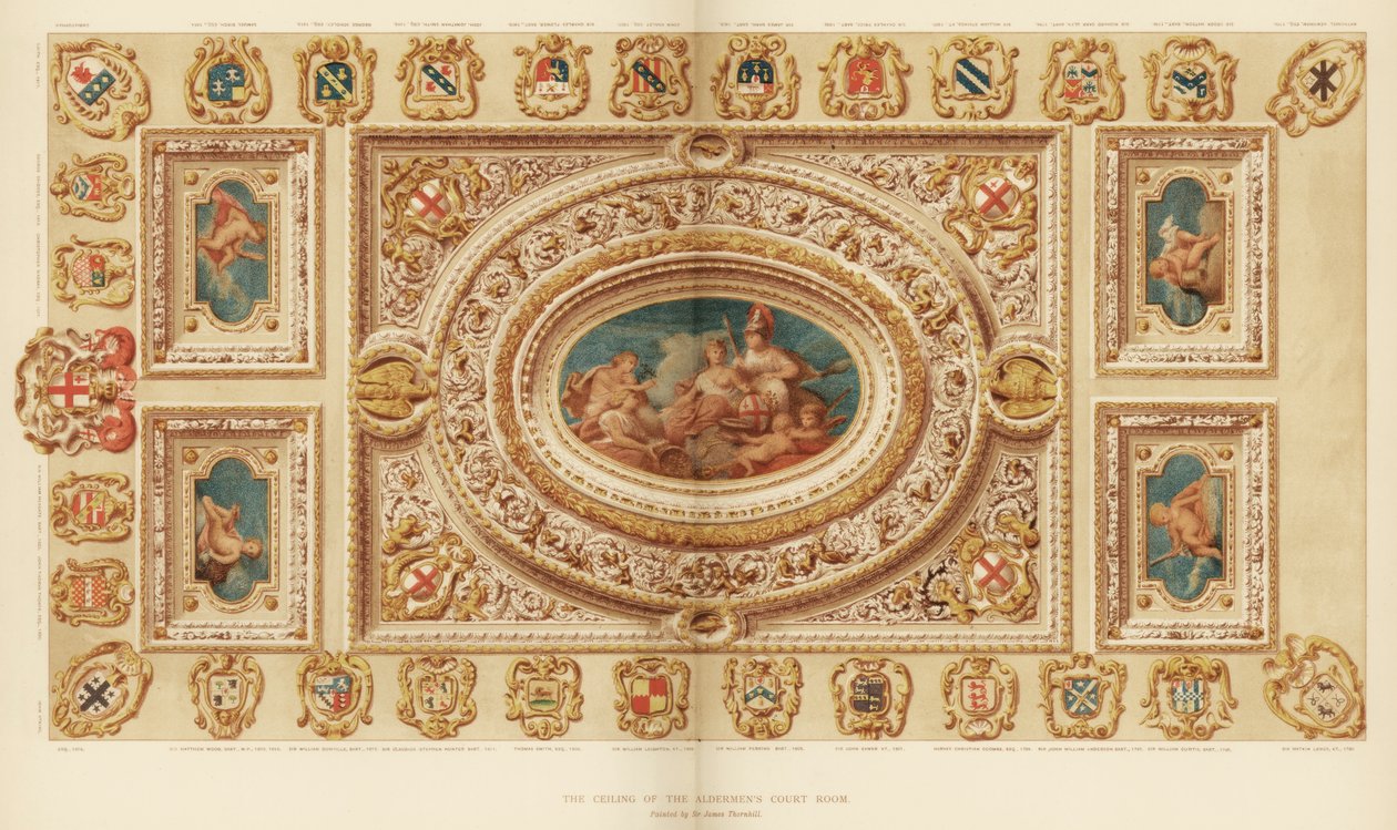 Taket i Aldermens Court Room, Guildhall, City of London, 1700-tallet 1886 av Unbekannt