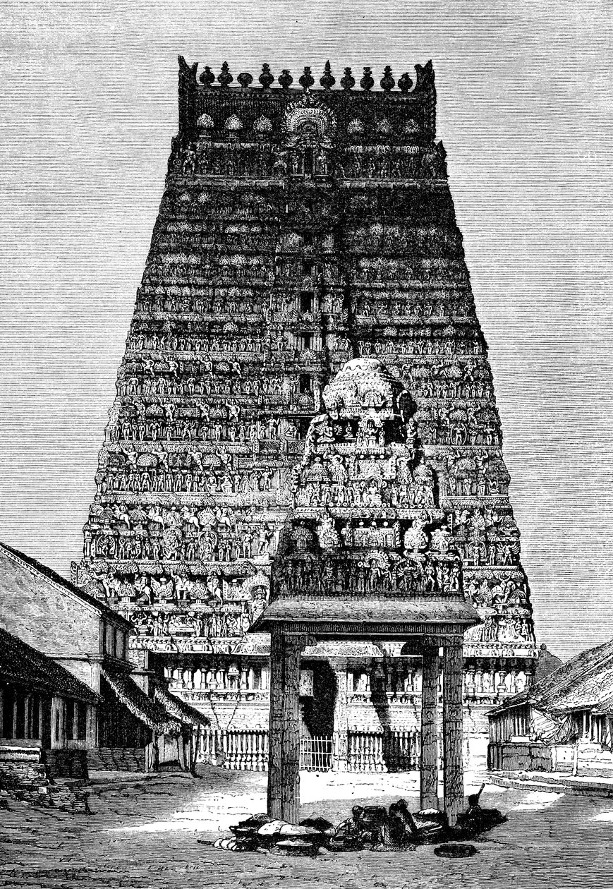 Hovedgopuraen til templet i Kumbakonam, India, 1895 av Unbekannt