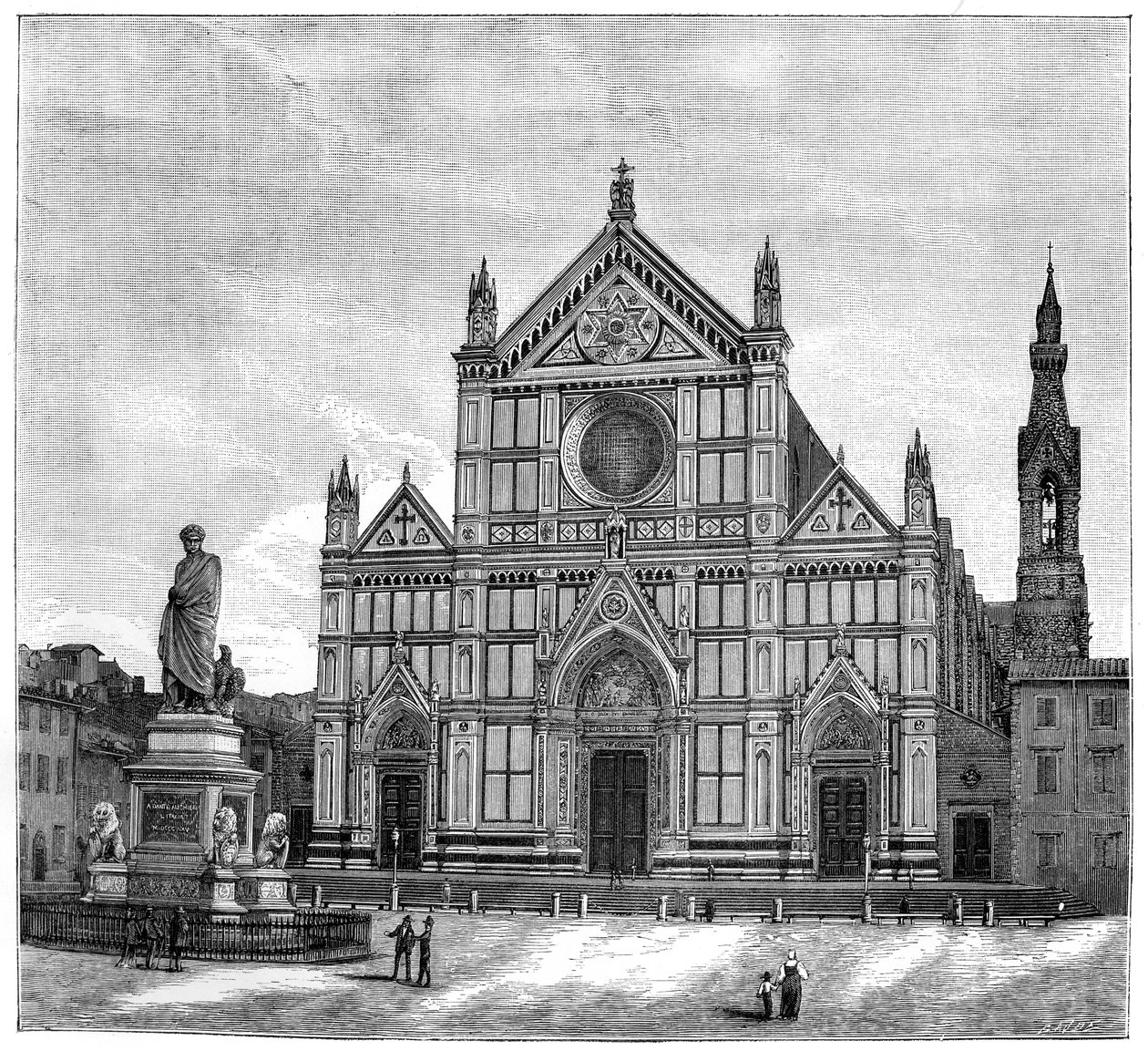 Kirken og piazzaen til Santa Croce-basilikaen, Firenze, Italia, 1882 av Unbekannt