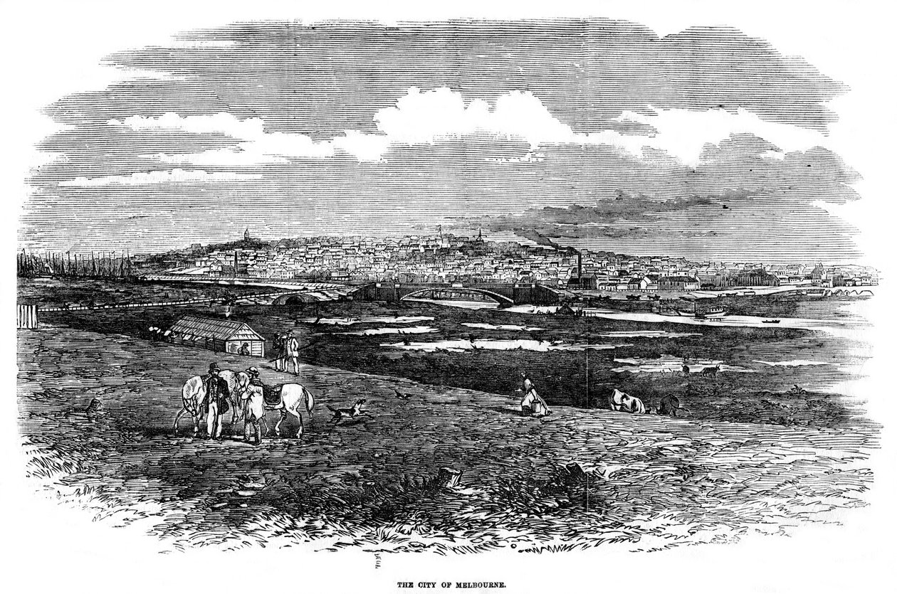 Byen Melbourne, Australia, 1855 av Unbekannt