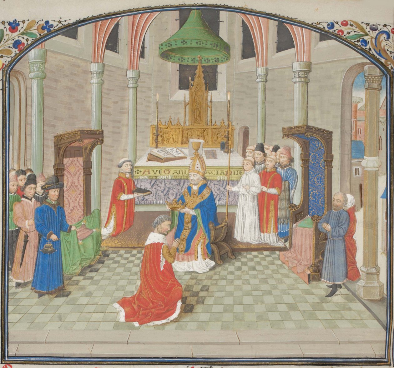 Kroningen av Baldwin I 1. juledag 1100. Miniatyr fra Historia av Vilhelm av Tyrus, 1460-tallet av Unbekannt