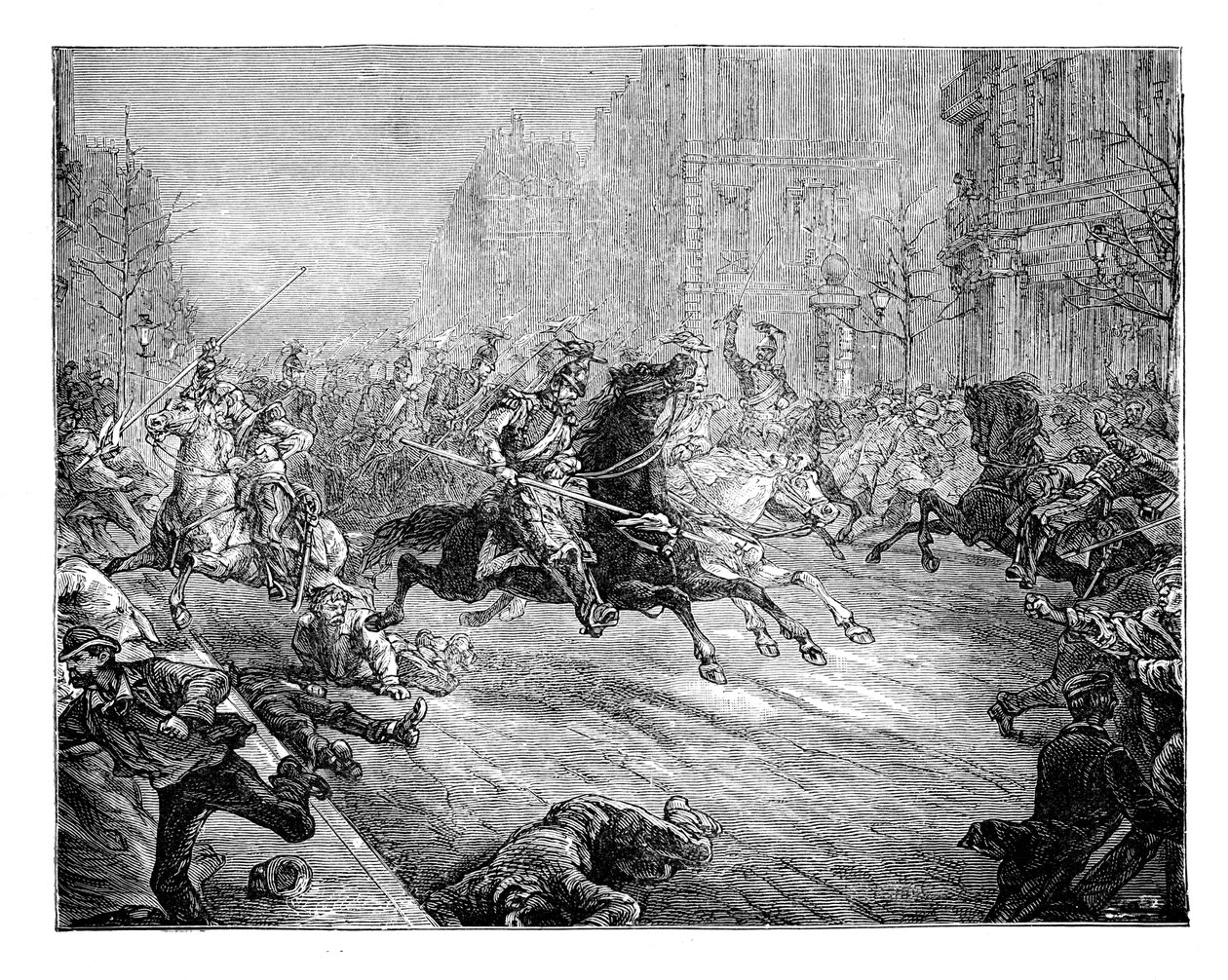Kuppdetat, lansere som lader folkemengden i boulevardene i Paris, 1800-tallet av Unbekannt
