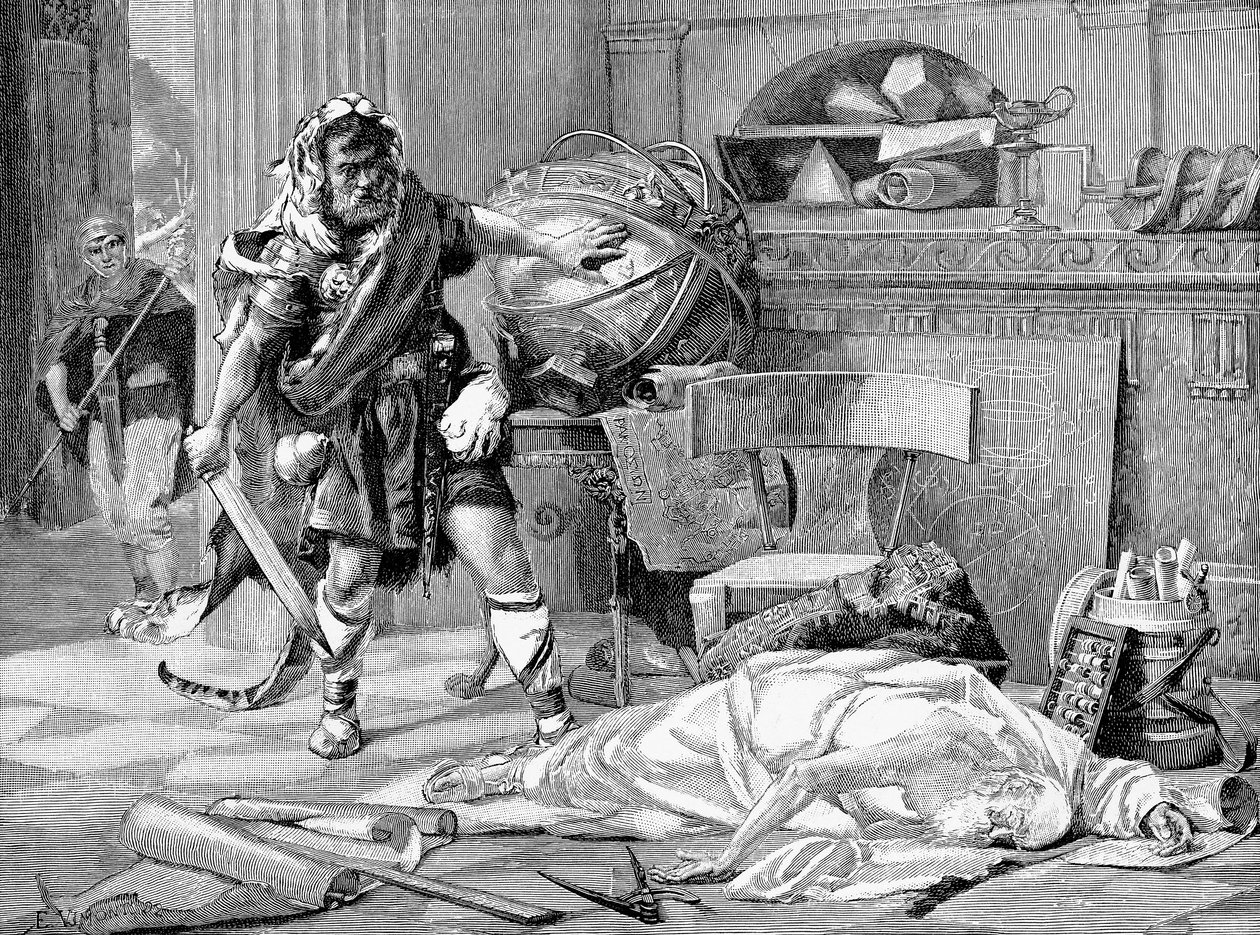 Arkimedes død ved fangsten av Syracuse av romerne, 212 f.Kr. sent på 1800-tallet av Unbekannt