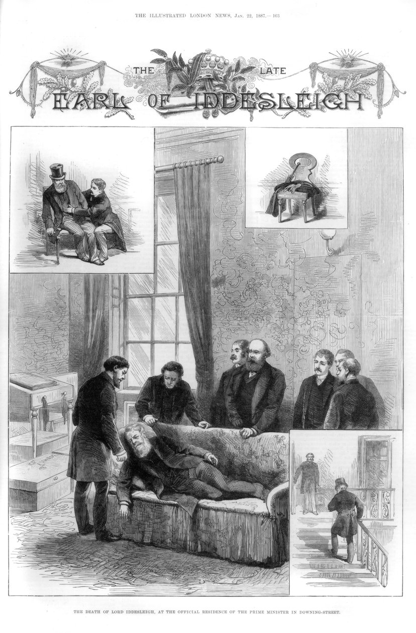 Lord Iddesleighs død i Downing Street, London, 1887 av Unbekannt