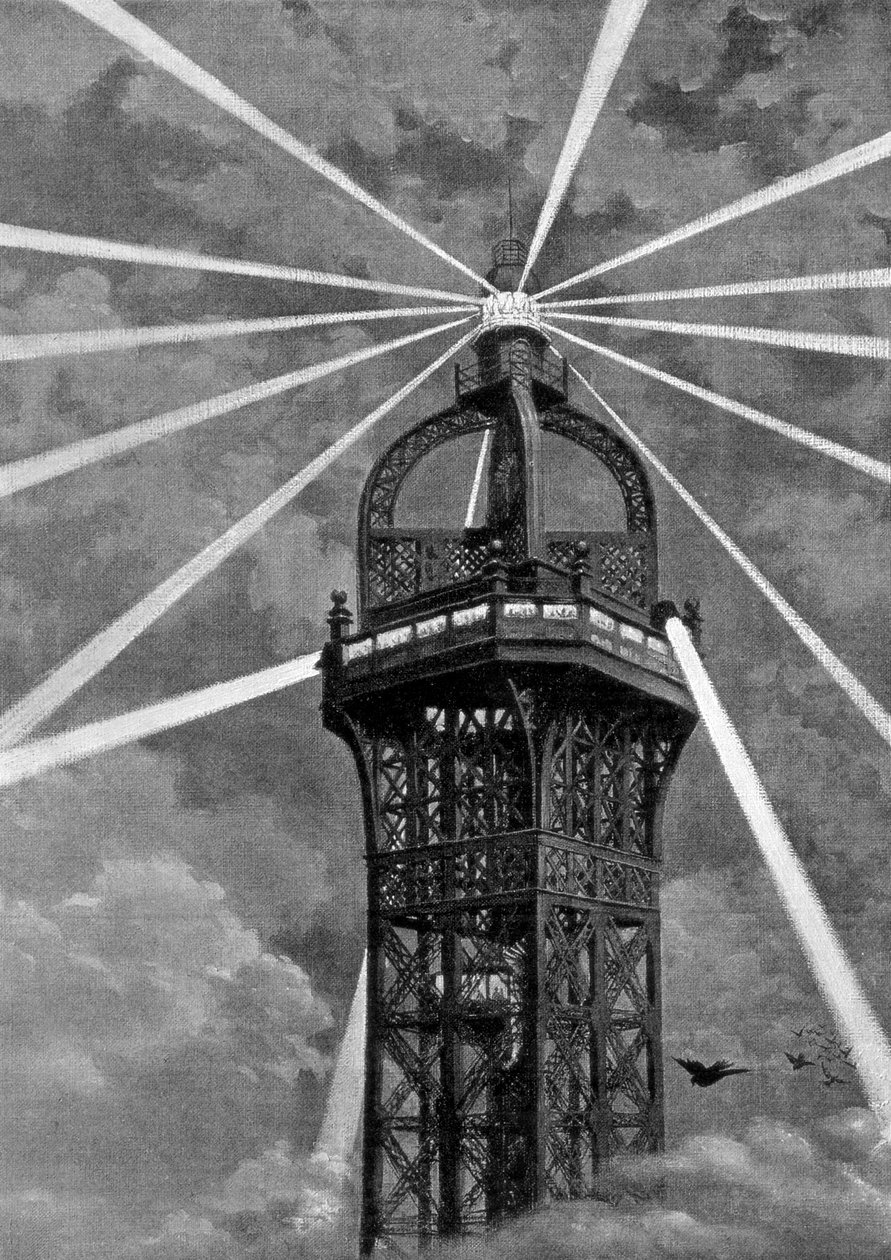 Det elektriske lyset på toppen av Eiffeltårnet, Paris, 1889 av Unbekannt