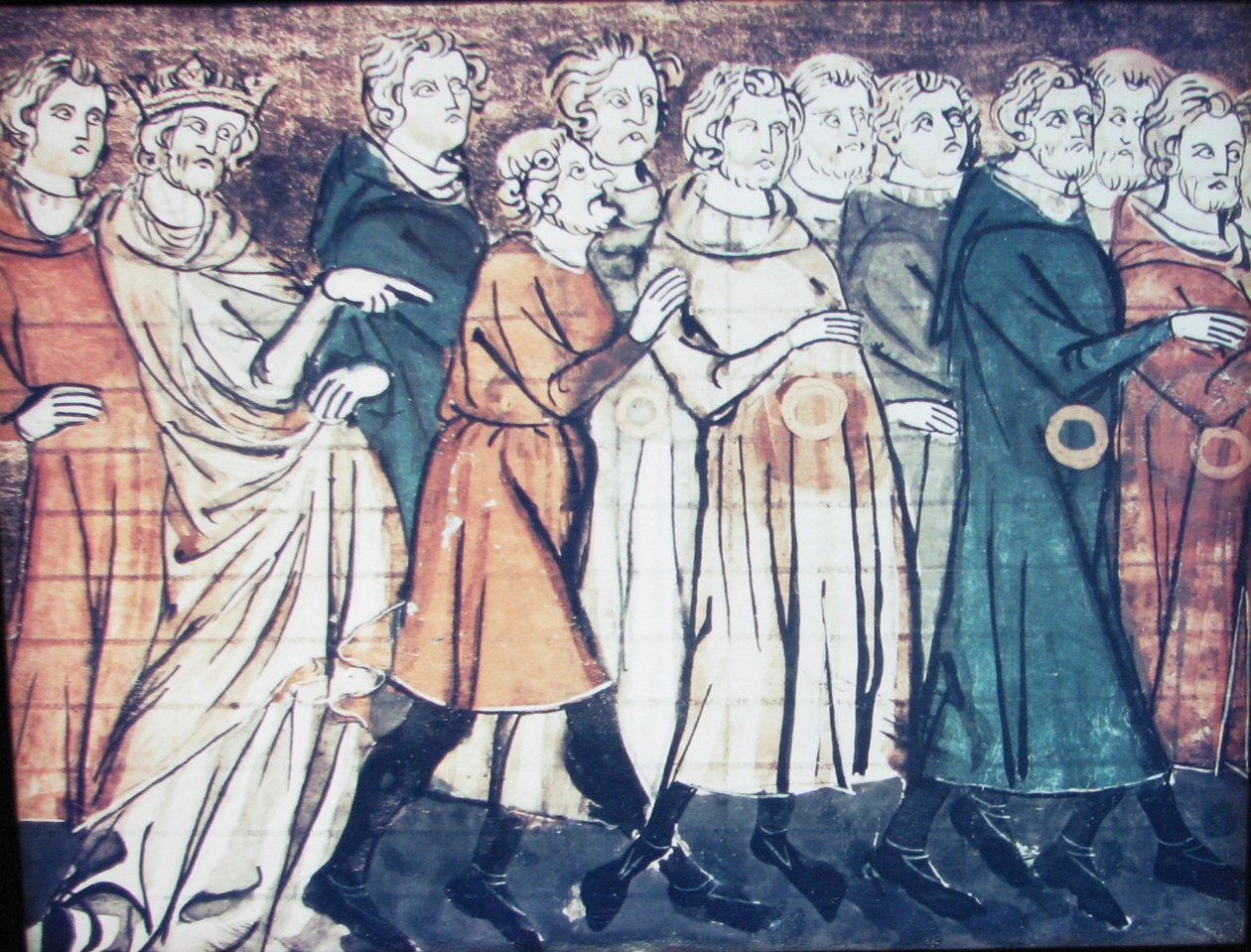Utvisningen av jøder fra Frankrike i 1182 En miniatyr fra Grandes Chroniques de France, 1320-årene av Unbekannt