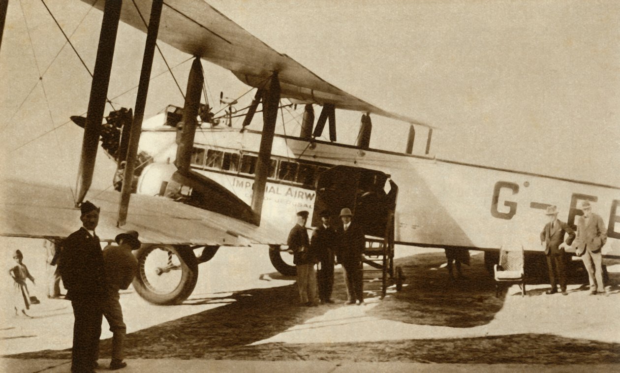 Den første indiske luftposten ankommer Croydon flyplass, sør i London, 1929, 1935. av Unbekannt