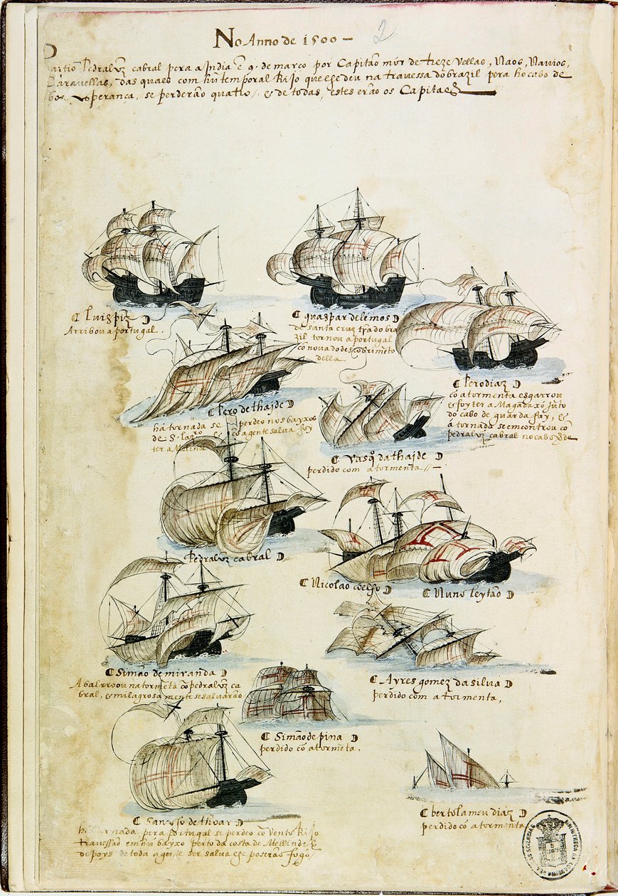 Flåten til Pedro Álvares Cabral i 1500. Fra Livro das Armadas, ca 1568. av Unbekannt