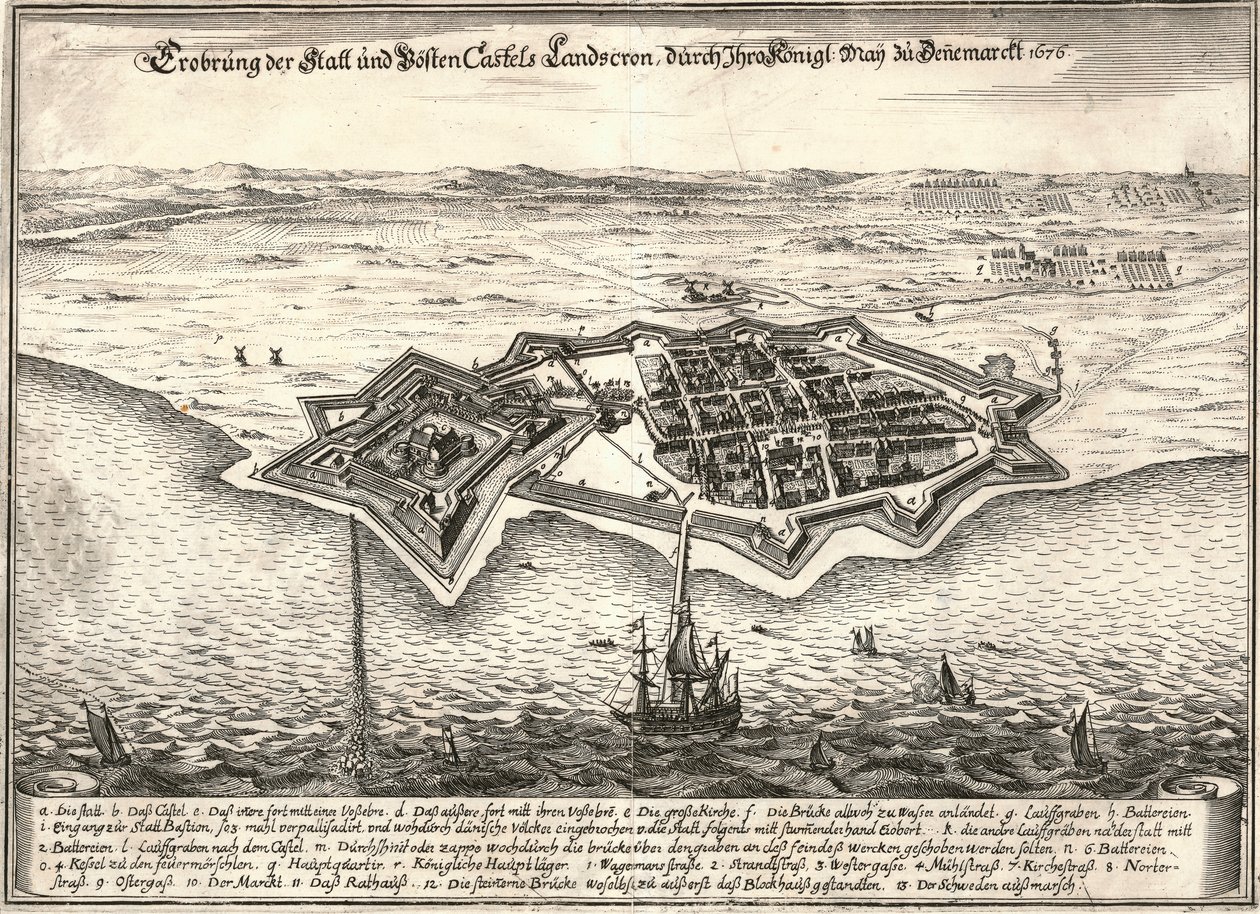 Festningsverkene til Landskrona, Sverige, tatt til fange av danskene i Skånekrigen, 1676 av Unbekannt