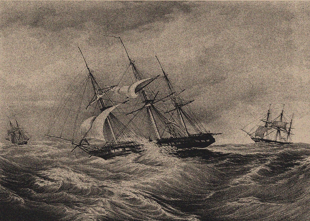 Fregatten Kreiser og slupen Ladoga ved kysten av Amerika 1823, 1900-1910-tallet av Unbekannt