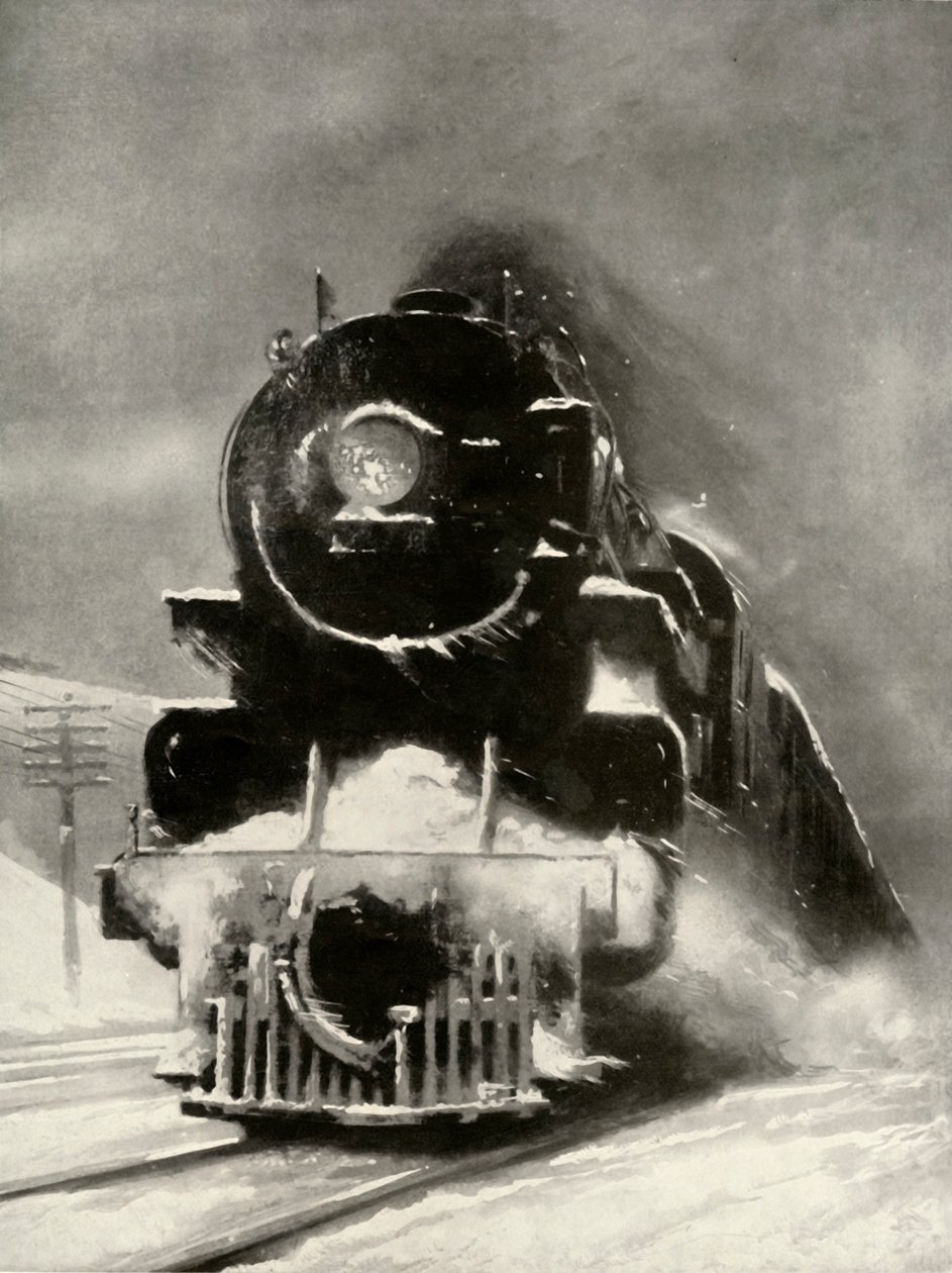 Snøstormens raseri gjør ikke noe inntrykk på dette enorme lokomotivet, 1935. av Unbekannt