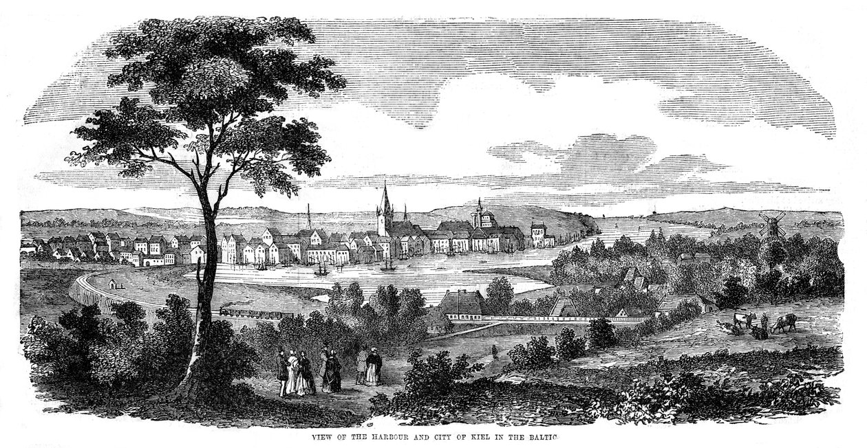 Havnen og byen Kiel, Nord-Tyskland, 1855 av Unbekannt