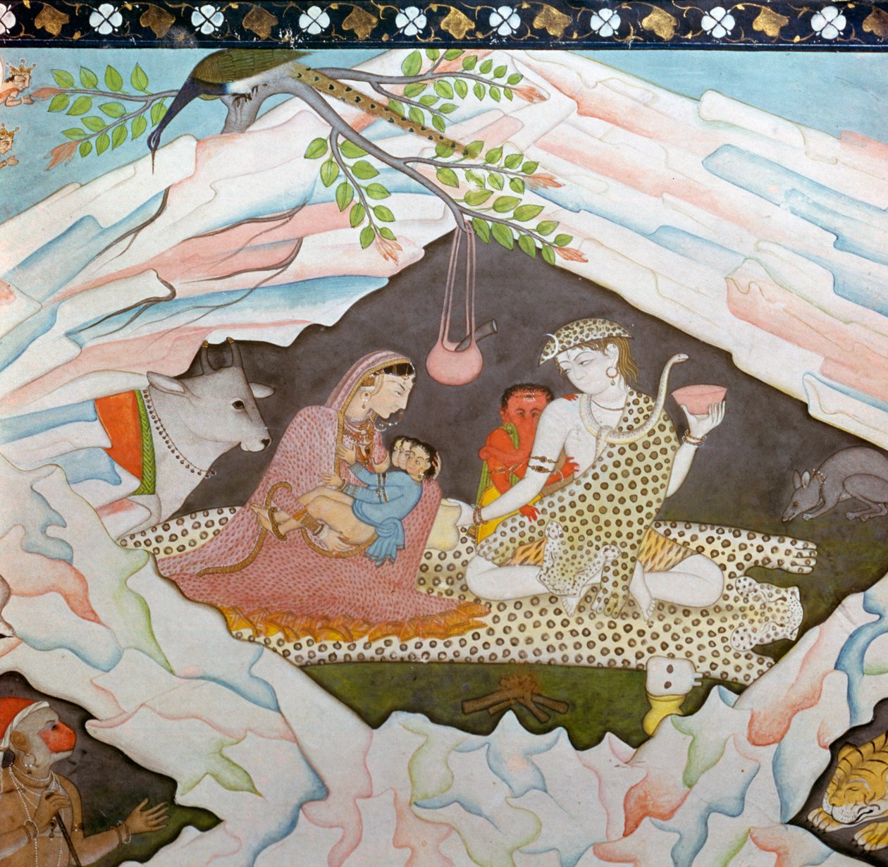 Den hellige familien sitter i en hule på Mount Kailasa av Unbekannt