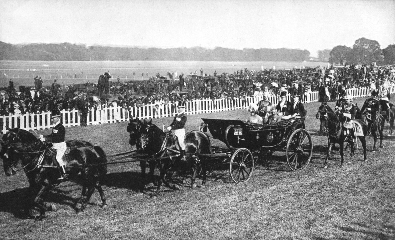 Kongen og dronningen ankommer Leopardstown-løpene, Dublin, juli 1911, 1936 av Unbekannt