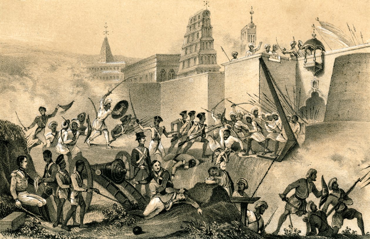 Den siste innsatsen til Tippoo Saib ved Seringapatam, 1799, 1847 av Unbekannt