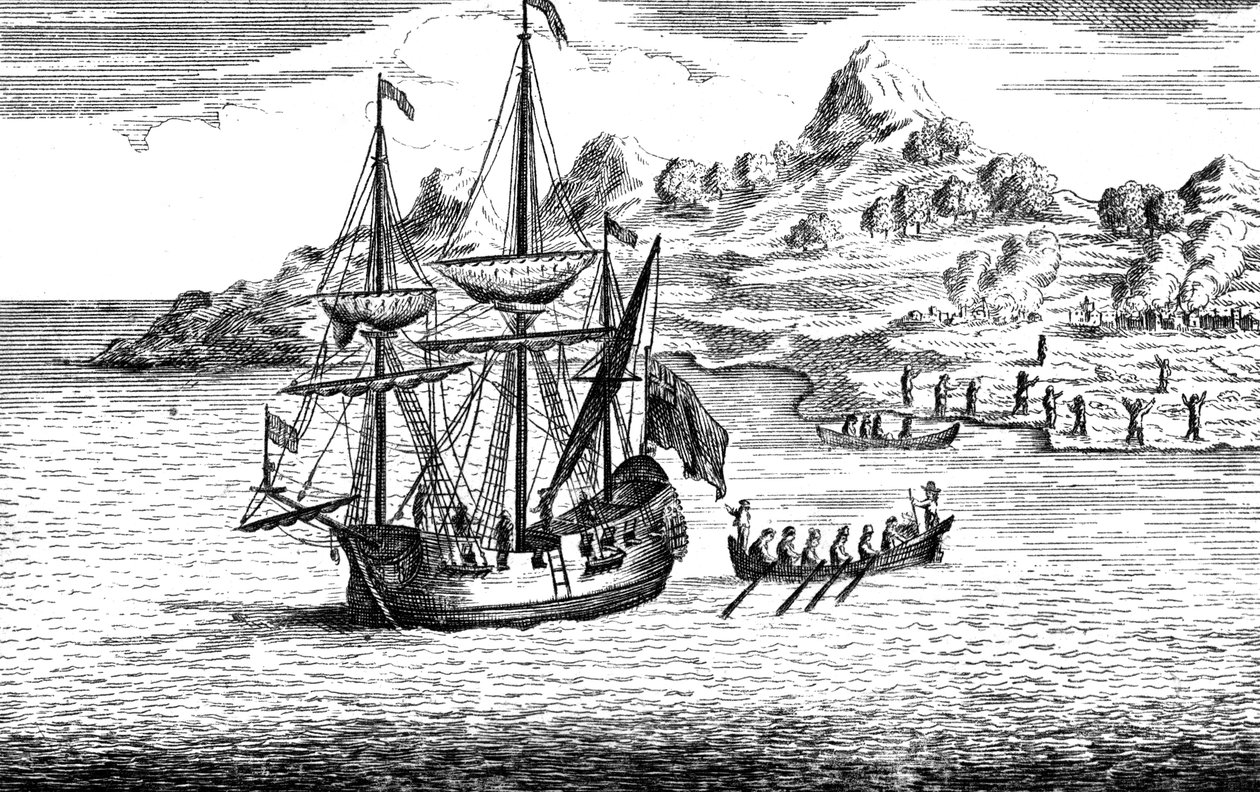 Massakren og brenningen av to landsbyer på Madagaskar, 1500-tallet av Unbekannt