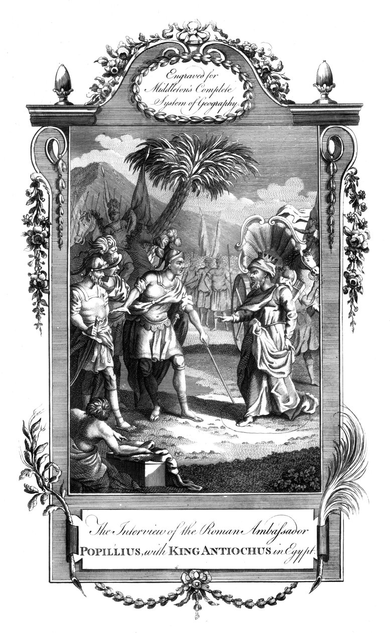 Møtet mellom den romerske ambassadøren Popillius og kong Antiochus, Egypt, 1700-tallet av Unbekannt