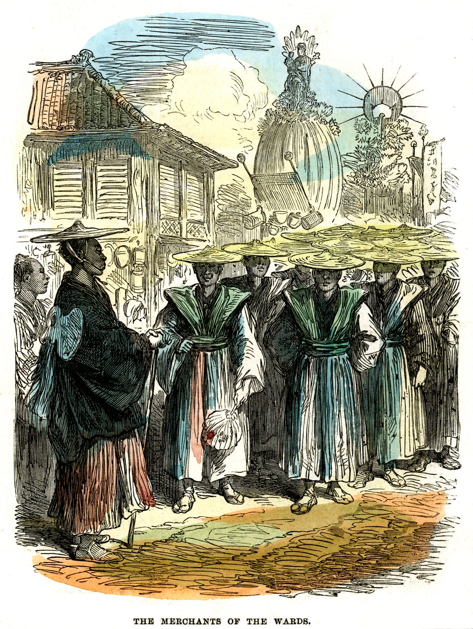 Kjøpmennene i menigheten, nyttårsfestivalprosesjon i Yokohama, Japan, 1872 av Unbekannt