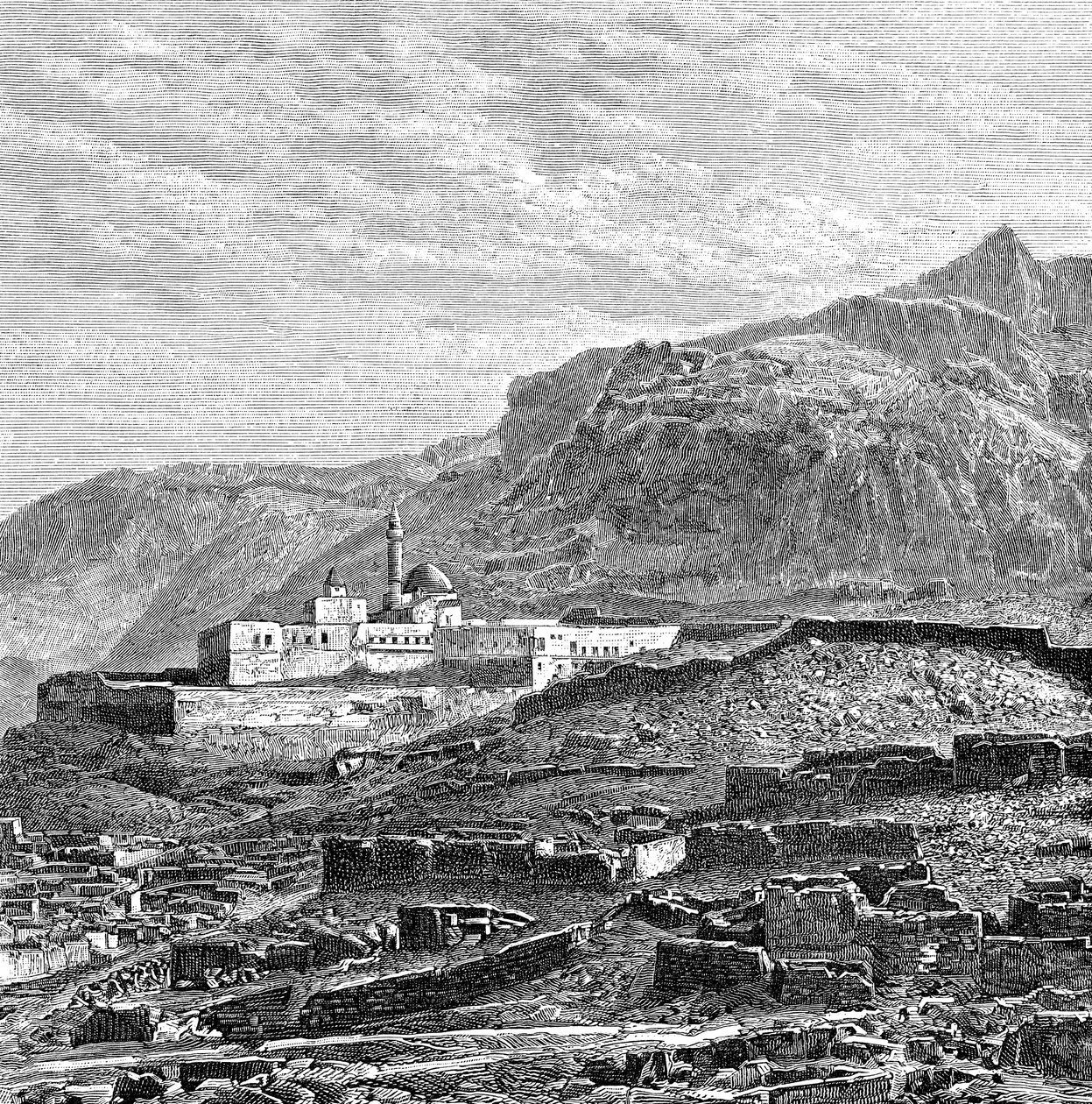 Moskeen og det ødelagte kvarteret Bayazid Dogubayazit, Tyrkia, 1895 av Unbekannt
