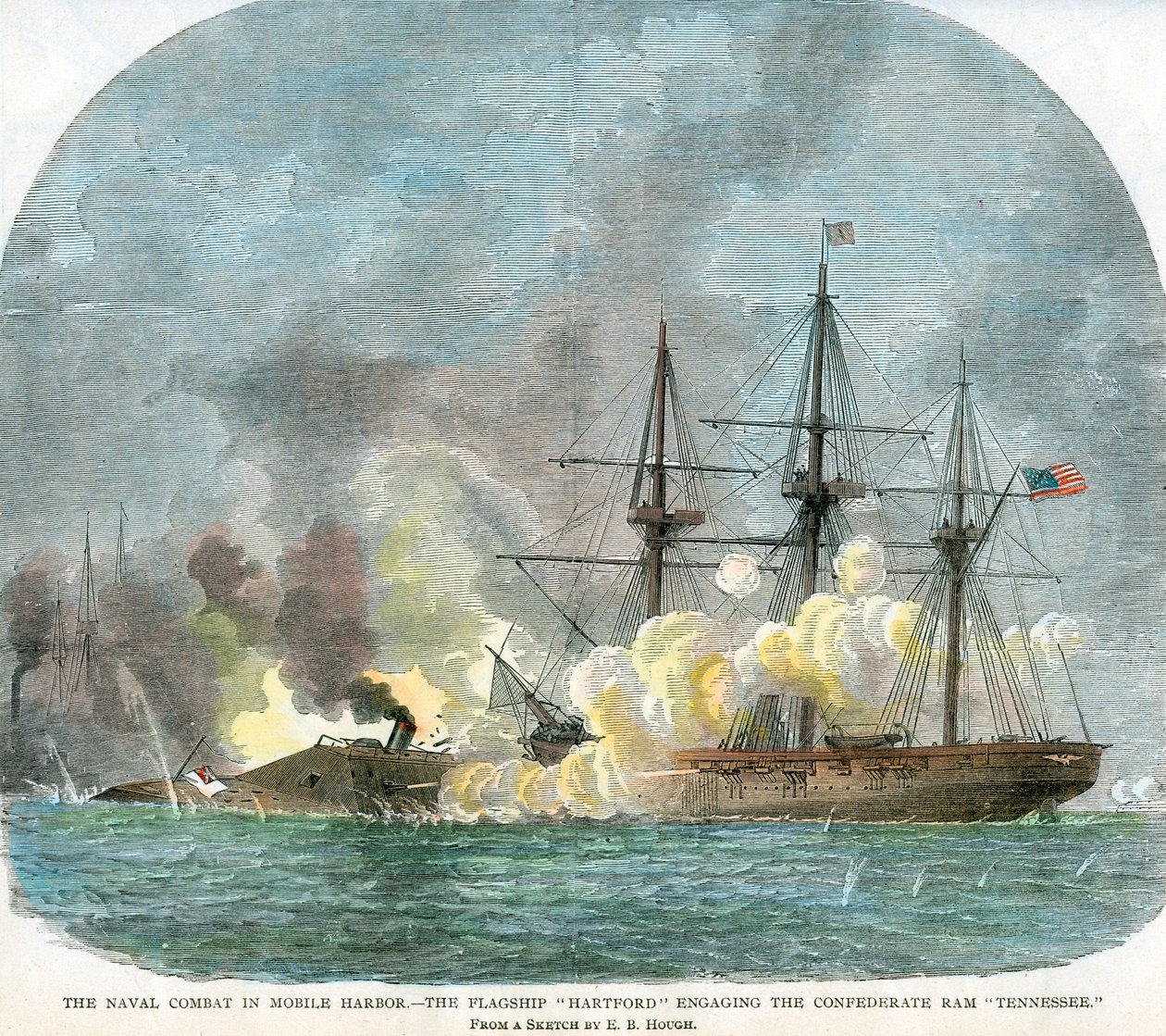 Sjøkampen i Mobile Harbour, Alabama, amerikansk borgerkrig, 5. august 1864 av Unbekannt