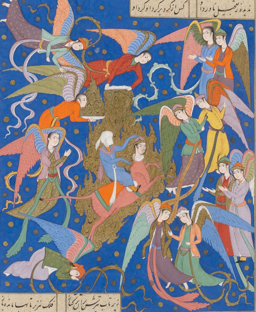 Profetens nattreise. Fra et manuskript av Khamsa of Nizami, ca. 1620. av Unbekannt