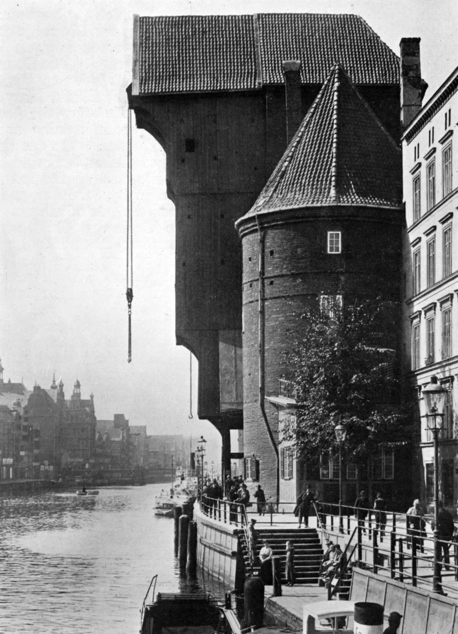 Den gamle Krantor Crane Gate ved elven Mottlau, Gdansk, Polen, 1926 av Unbekannt