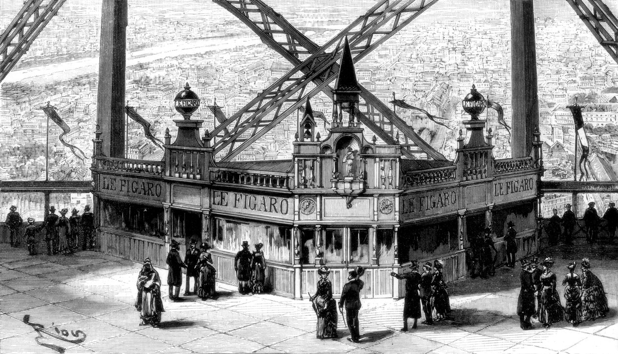 Paviljongen til Figaro, i andre etasje i Eiffeltårnet, Paris, 1889 av Unbekannt