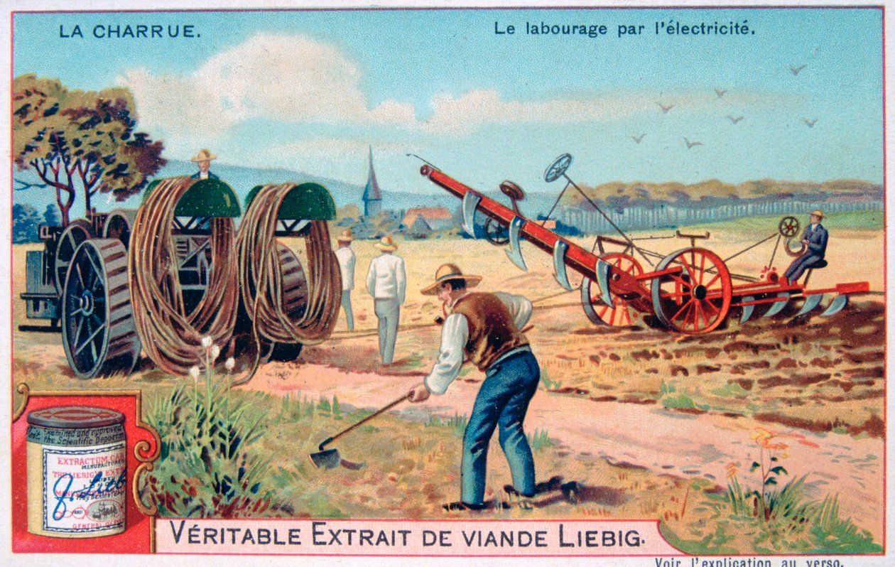 Plogen, jordbearbeiding ved bruk av strøm, c1900 av Unbekannt