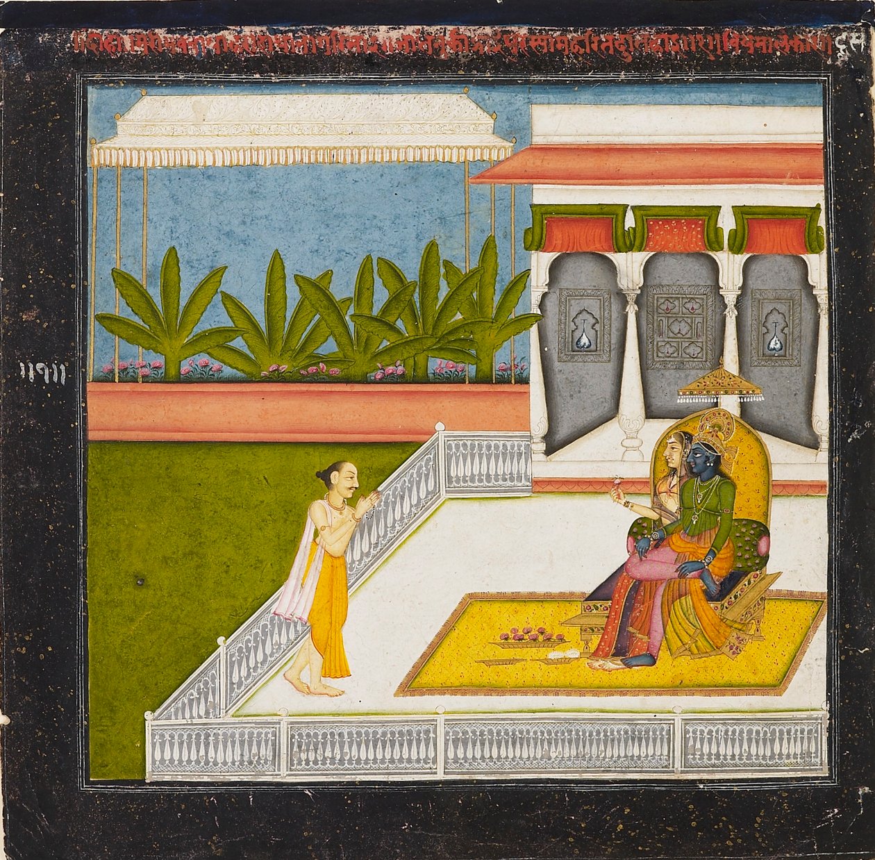 Poeten Behari Lal ærer Krishna og Radha, C1760 av Unbekannt